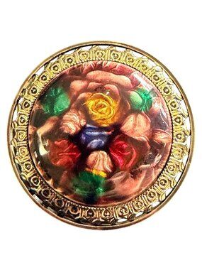 Vintage Reverse Carved Lucite Brooch Gold Tone Floral Pin 1950s New Old Stock
